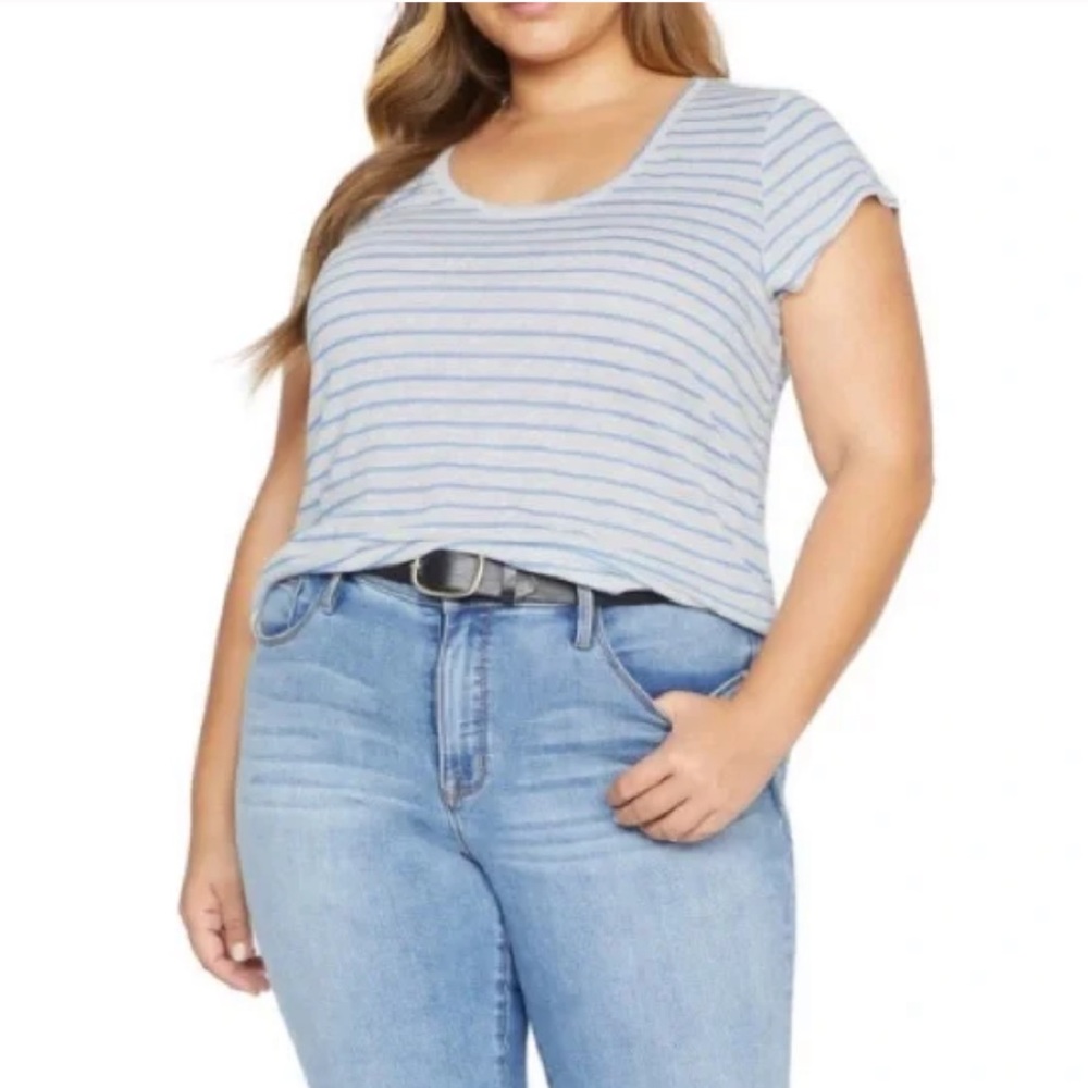 Sanctuary Alma 100% Linen Striped Scoop Neck Tee Size 2X